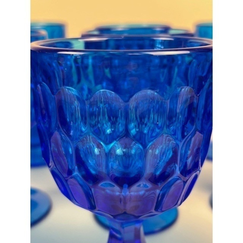 Fenton Cobalt Blue Thumbprint Glass Goblets Set of 4‎ Vintage Water Wine Glasses - Picture 14 of 16